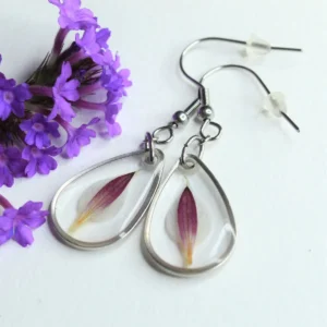 Boucles d'oreilles artisanales fleurs blanc et violet