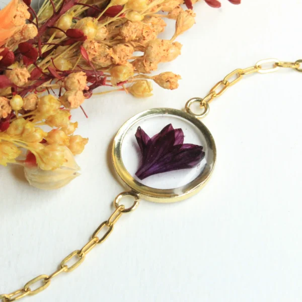 Bracelet doré fleur Centaurée noire