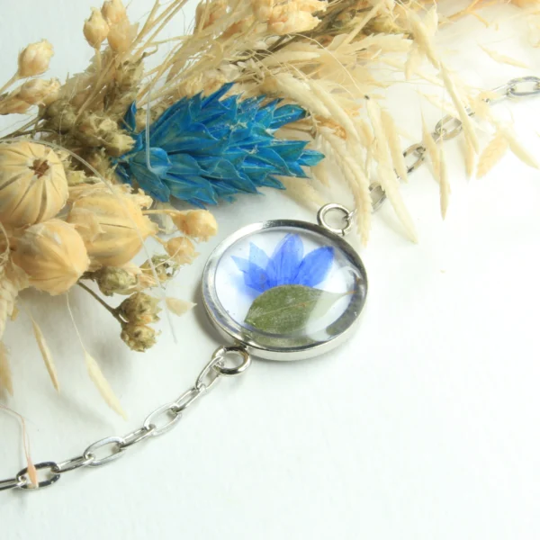 Bracelet centaurée bleue et fragon