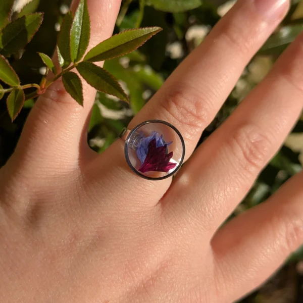 bague fleur naturelle de centauree