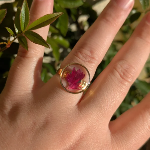 bague fleur naturelle rose