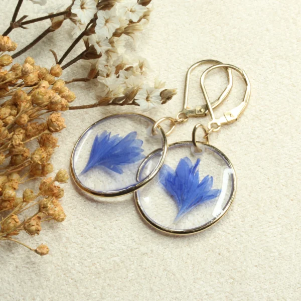 boucles d'oreilles pétales de fleurs bleues