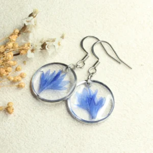 boucles d'oreilles vraies fleurs bleuet